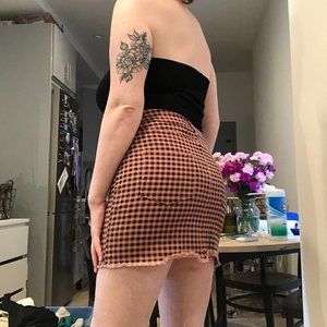 Checkered Black and Pink Denim Skirt